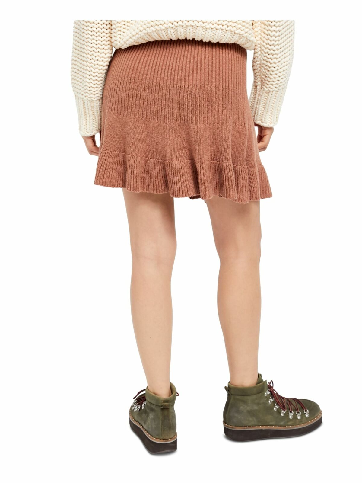 Saia canelada dourada sólida Free People Juniors, tamanho extra pequeno, marrom