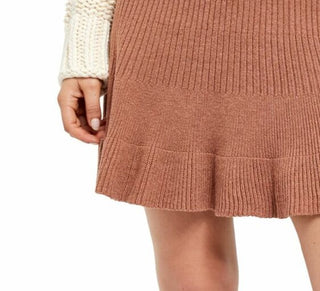 Saia canelada dourada sólida Free People Juniors, tamanho extra pequeno, marrom