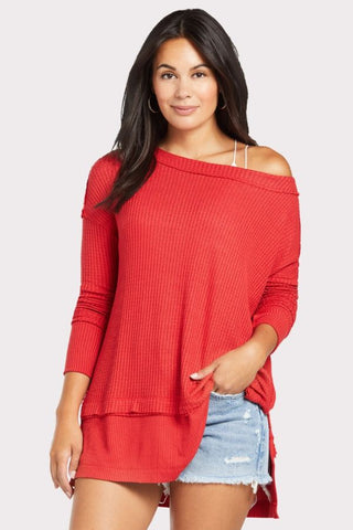 Túnica térmica feminina North Shore da Free People, vermelha, tamanho pequeno