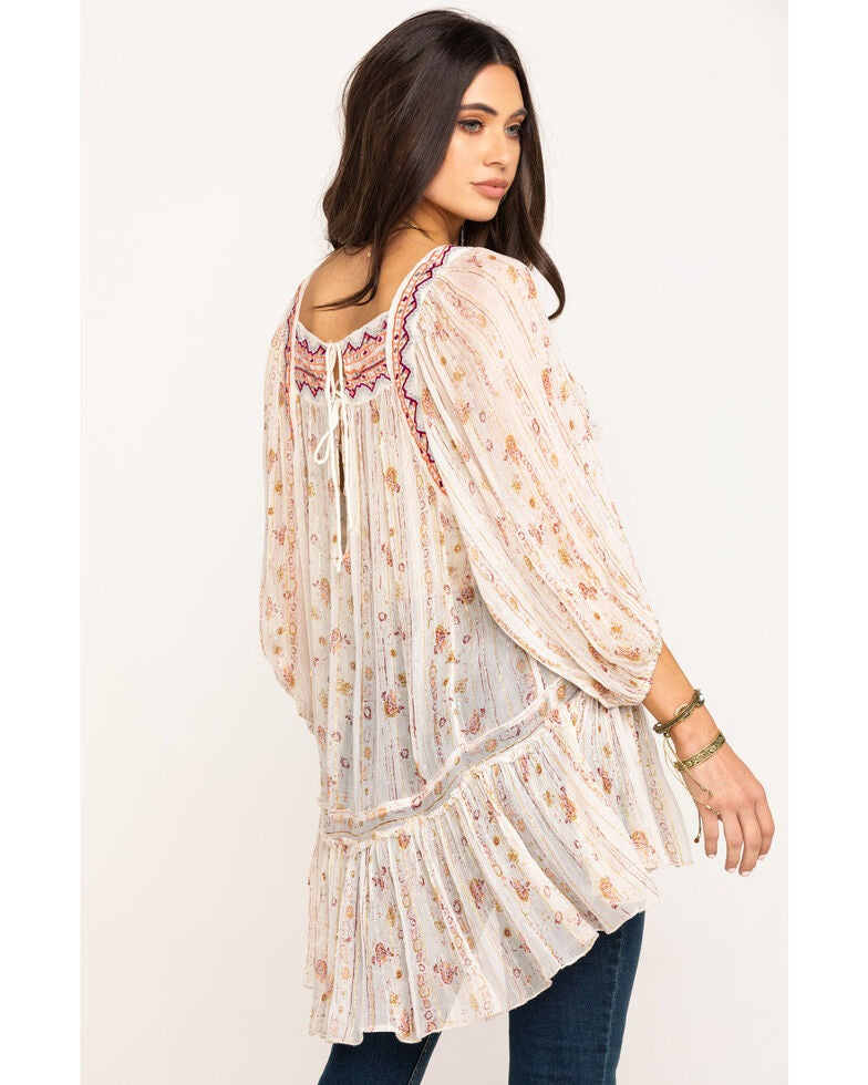 Túnica mágica de dança feminina Free People, branca, tamanho grande