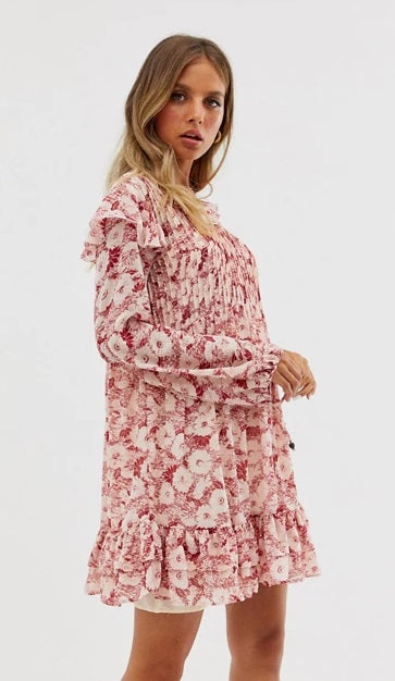 Vestido curto de manga comprida These Dreams da Free People para mulheres, tamanho médio, vermelho
