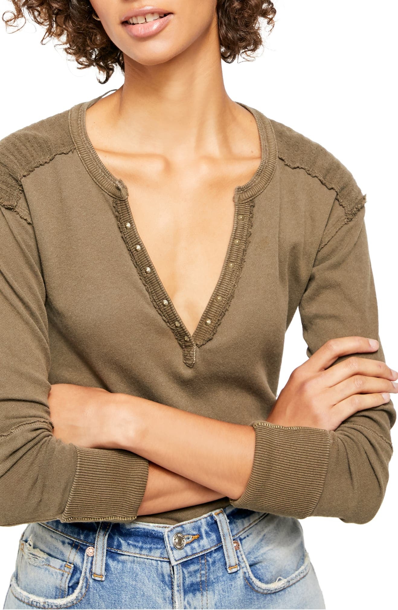 Free People Militar Feminino Mix Henley Verde Tamanho Extra Pequeno