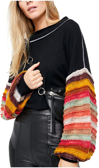 Suéter Cha Cha com mangas bufantes Free People feminino, preto, tamanho pequeno