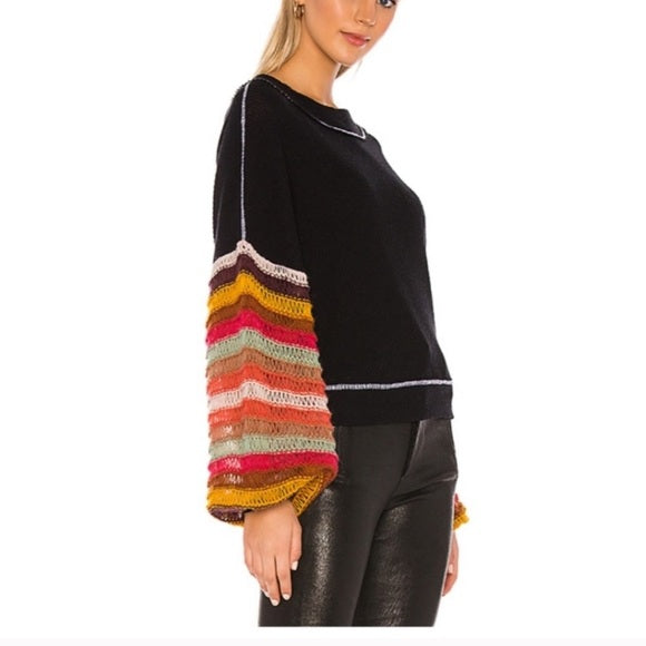 Suéter Cha Cha com mangas bufantes Free People feminino, preto, tamanho pequeno