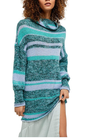 Suéter túnica listrado Candy Stripe feminino Free People, azul marinho, tamanho pequeno