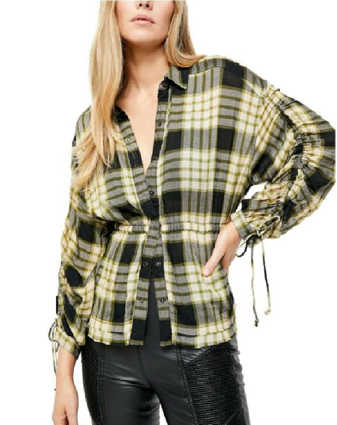 Camisa xadrez Pacific Dawn feminina Free People, verde, tamanho pequeno