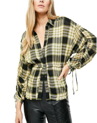 Camisa xadrez Pacific Dawn feminina Free People, verde, tamanho pequeno