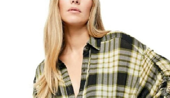 Camisa xadrez Pacific Dawn feminina Free People, verde, tamanho pequeno