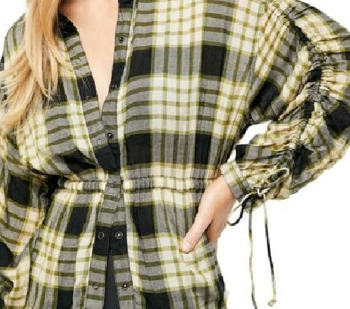 Camisa xadrez Pacific Dawn feminina Free People, verde, tamanho pequeno