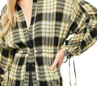 Camisa xadrez Pacific Dawn feminina Free People, verde, tamanho pequeno