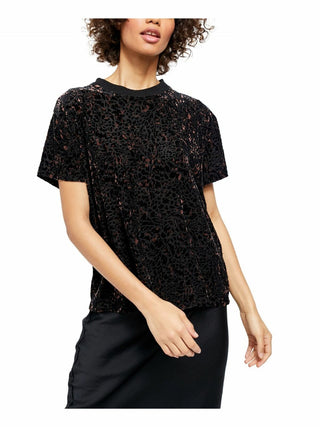 Blusa feminina de manga curta com decote em joia, preta, tamanho grande, da Free People