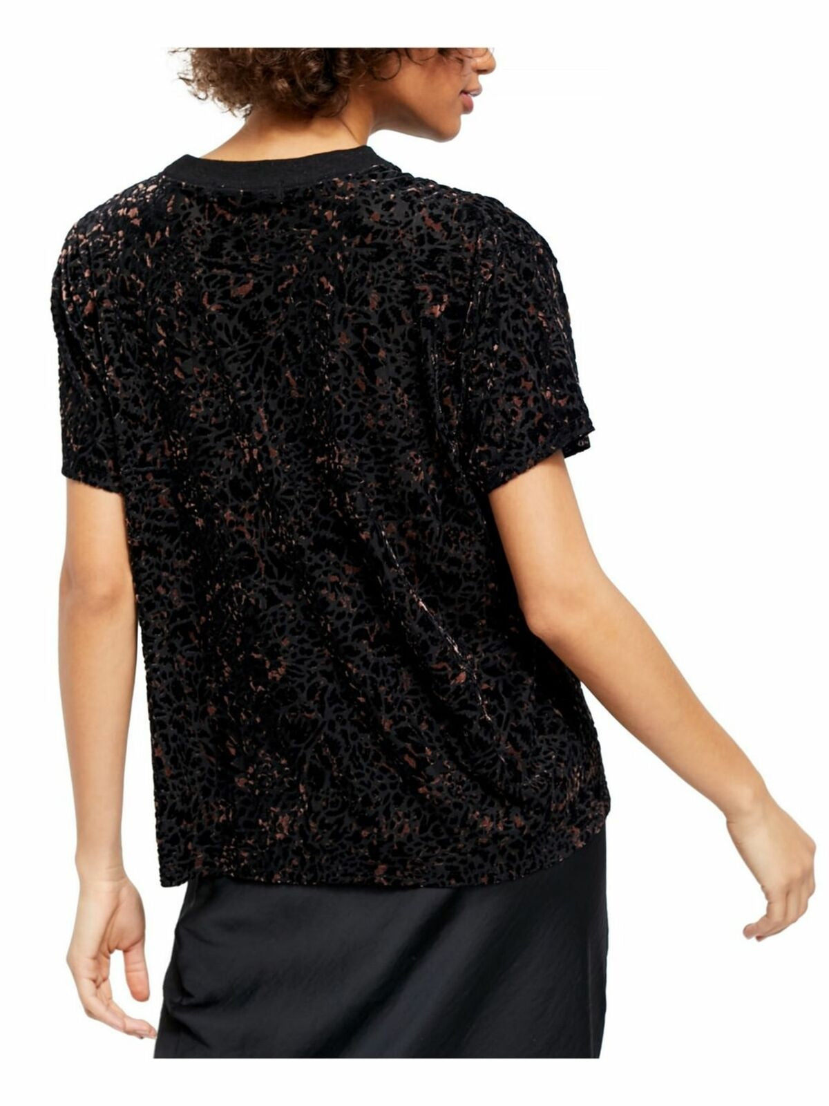 Blusa feminina de manga curta com decote em joia, preta, tamanho grande, da Free People