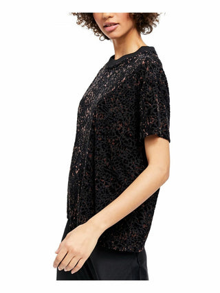 Blusa feminina de manga curta com decote em joia, preta, tamanho grande, da Free People