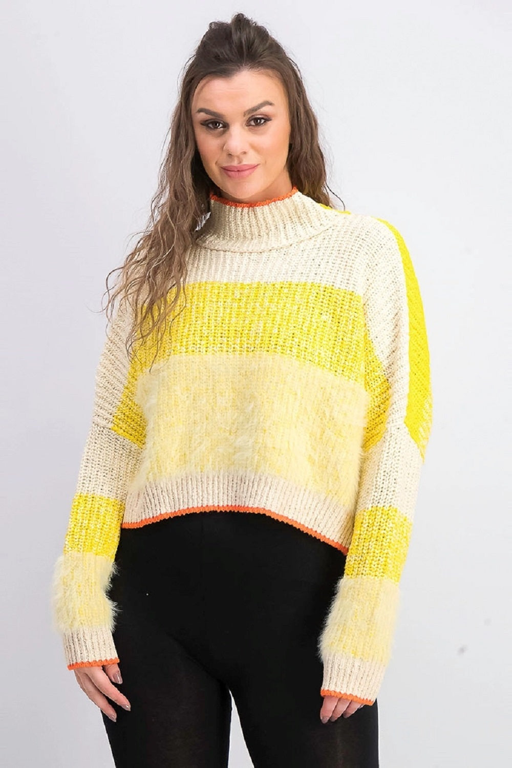 Suéter curto Sunbrite gola simulada feminino Free People, amarelo, tamanho grande