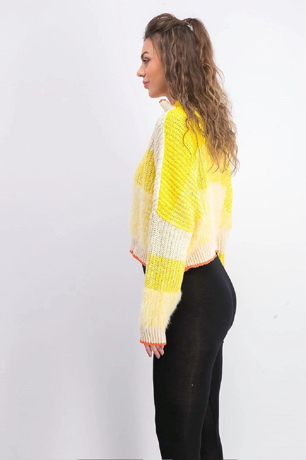 Suéter curto Sunbrite gola simulada feminino Free People, amarelo, tamanho grande