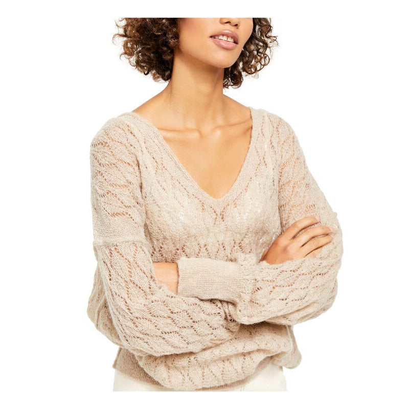 Suéter de malha aberta Say Hello para mulheres da Free People, bege, tamanho pequeno