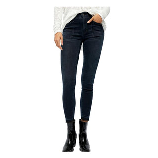 Calça jeans feminina com bolso e zíper Free People, azul marinho, tamanho 29