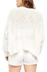 Suéter feminino Free People Sunday Shore de algodão misto, branco, tamanho extra pequeno