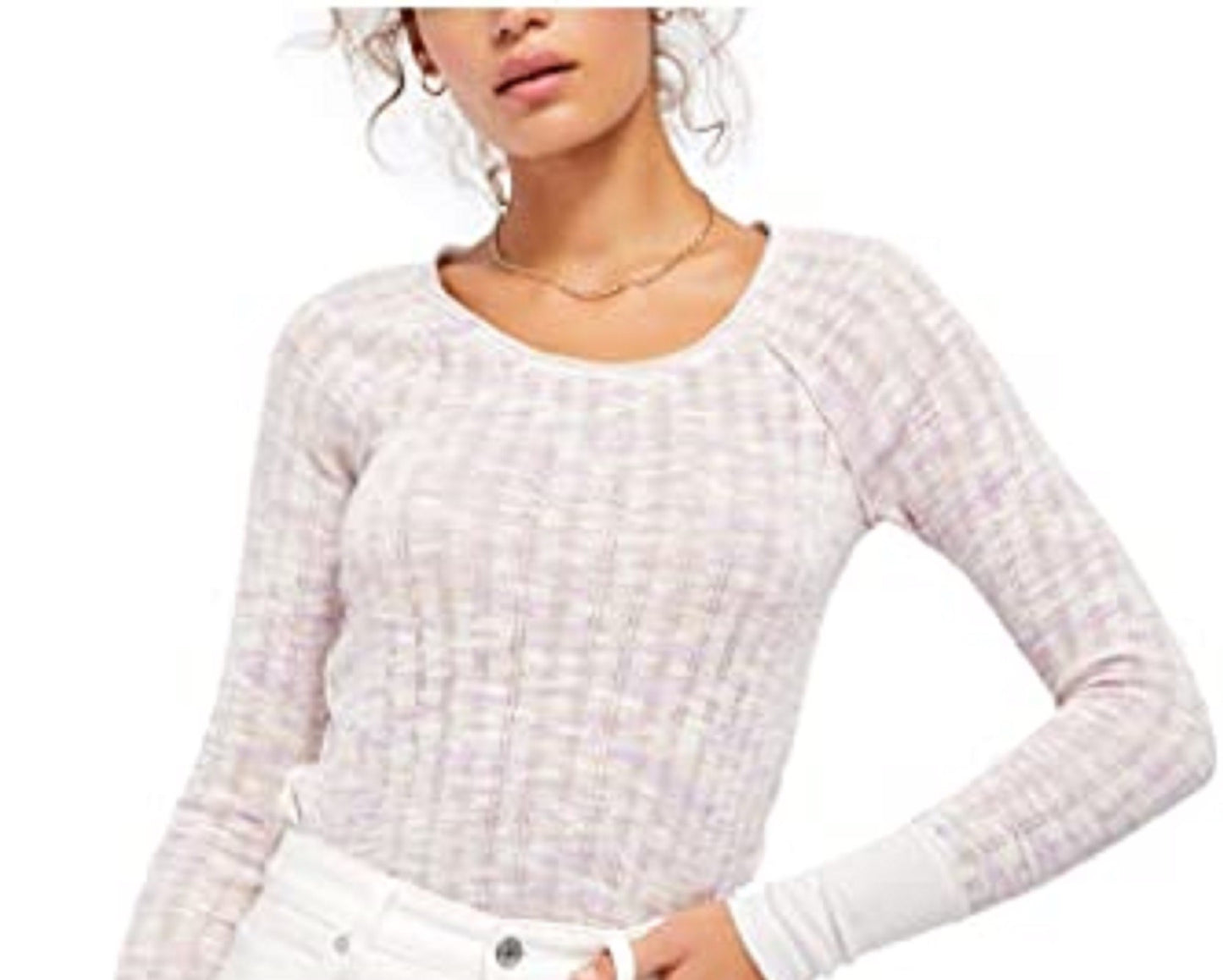 Camisa de malha feminina Spaced Out da Free People, rosa, tamanho grande