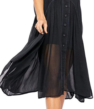 Vestido feminino Free People preto com botões e ajuste flare, tamanho pequeno, marinho