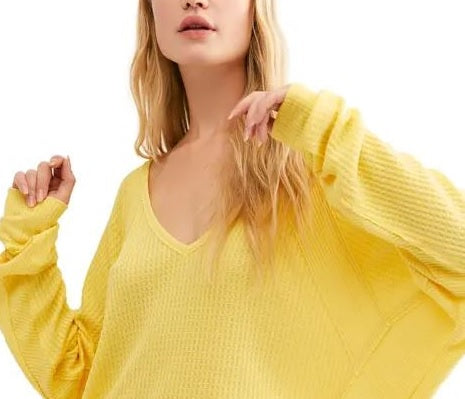 Camiseta térmica feminina Santa Clara da Free People, amarela, tamanho X-S