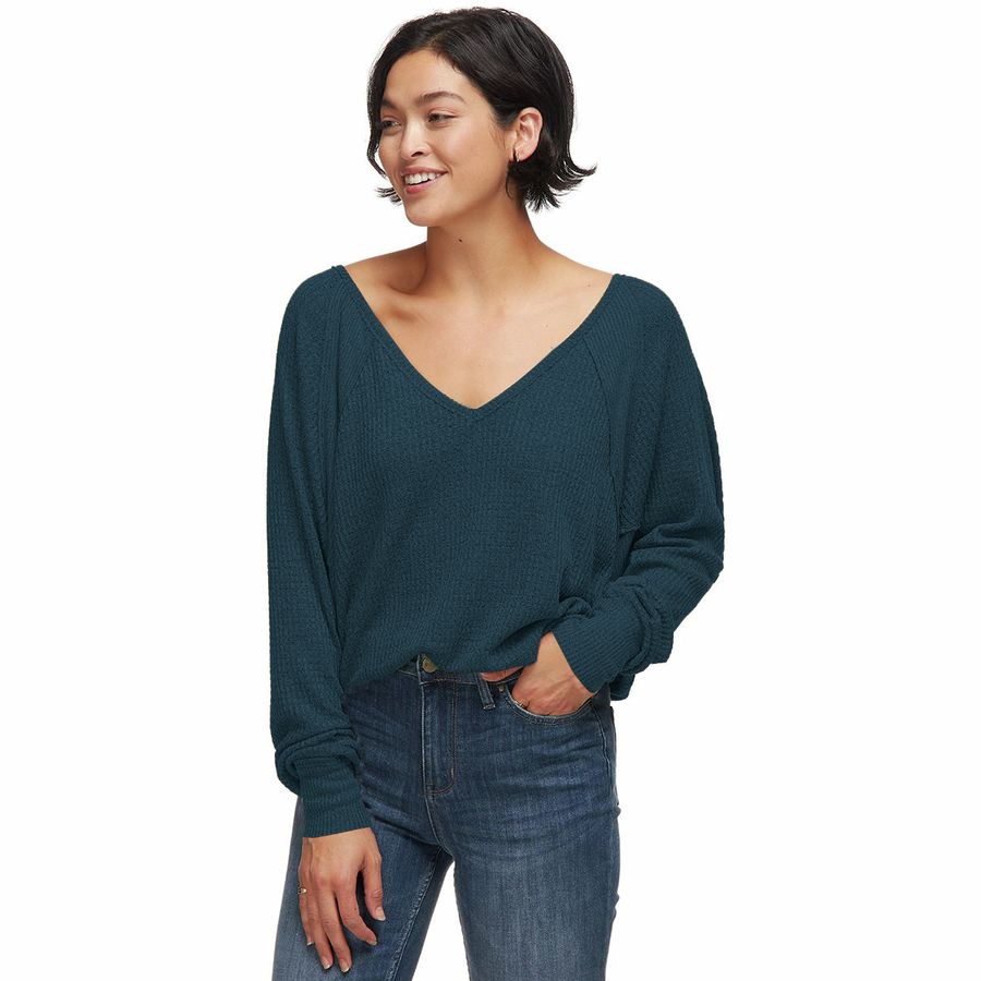 Camiseta térmica feminina Santa Clara da Free People, azul, tamanho grande