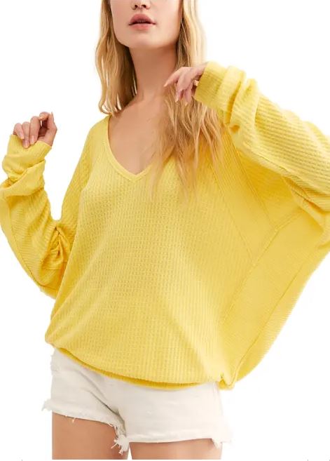 Camiseta térmica feminina Santa Clara da Free People, amarela, tamanho X-S