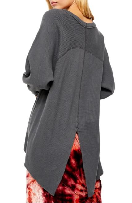 Blusa térmica feminina de malha waffle de algodão Amelia da Free People, preta, tamanho grande