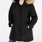 Parka com capuz e acabamento em pele sintética Madden Girl Juniors, preta, tamanho pequeno