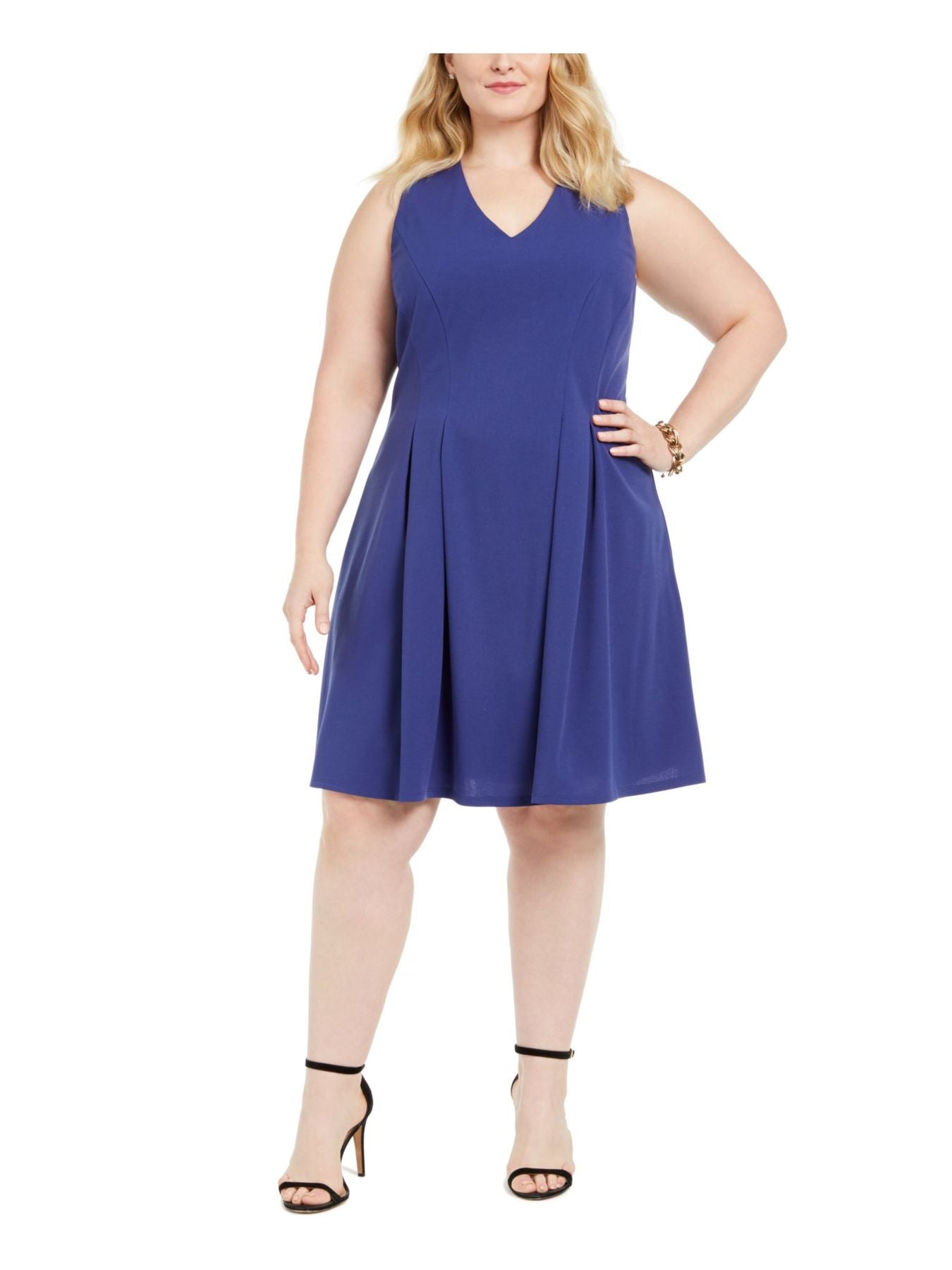 Vestido sem mangas Teeze Me Juniors, estilo flare, azul marinho, tamanho 16