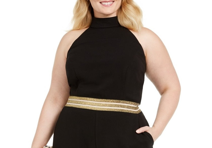 Macacão feminino Teeze Me Trendy Plus Size com cintura alta e alças finas, preto, tamanho 20