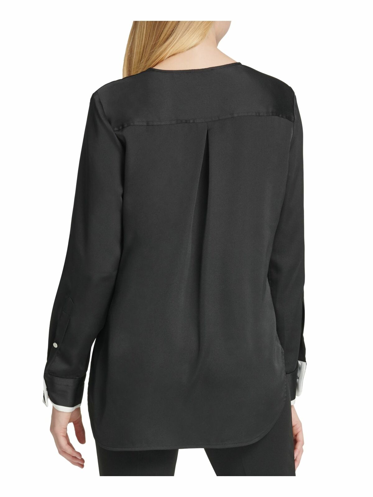 Top DKNY feminino com decote em V e amarração lateral, preto, tamanho extragrande