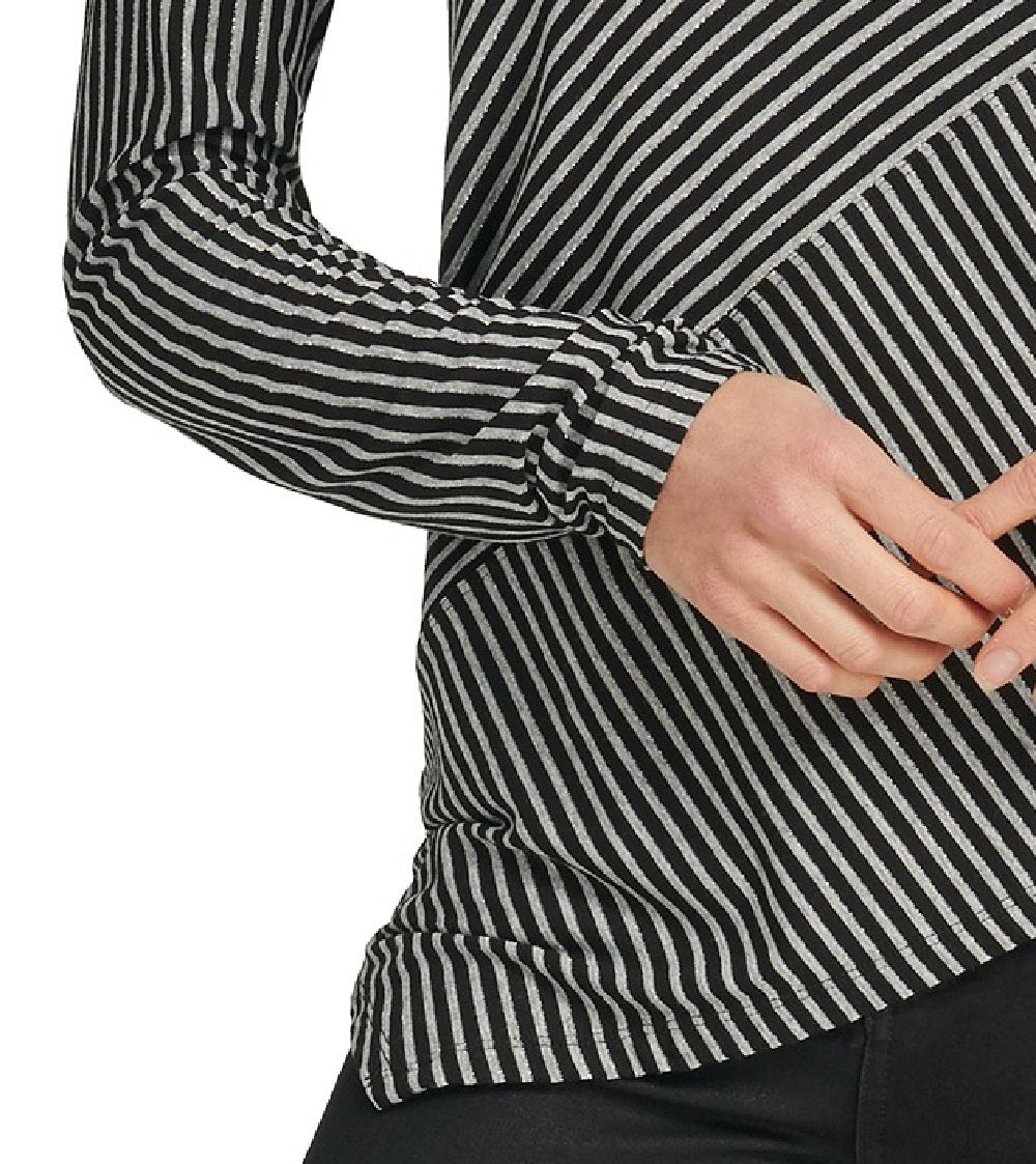 Blusa feminina DKNY com listras assimétricas, cinza, tamanho grande