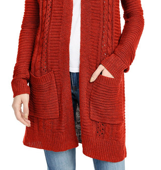 Cardigan longo com ilhós Pink Rose Juniors, tamanho extra grande, vermelho