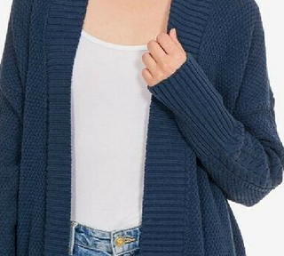 Cardigan longo texturizado feminino Pink Rose Junior, tamanho grande, azul