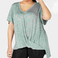 Camiseta Calvin Klein Feminina Mescla Manga Curta Gola V Verde Tamanho 2X