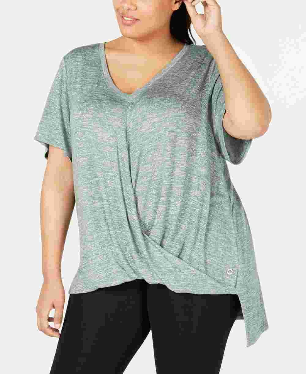 Camiseta Calvin Klein Feminina Mescla Manga Curta Gola V Verde Tamanho 2X
