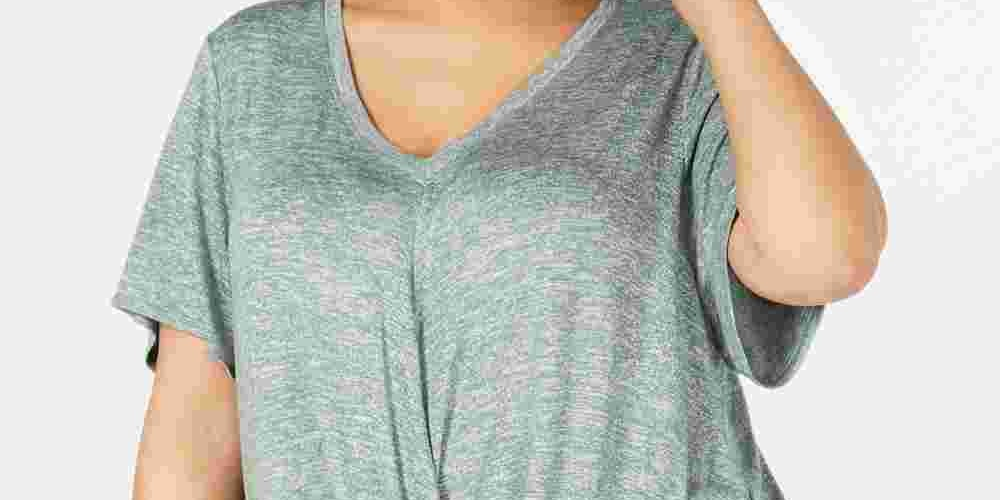 Camiseta Calvin Klein Feminina Mescla Manga Curta Gola V Verde Tamanho 2X