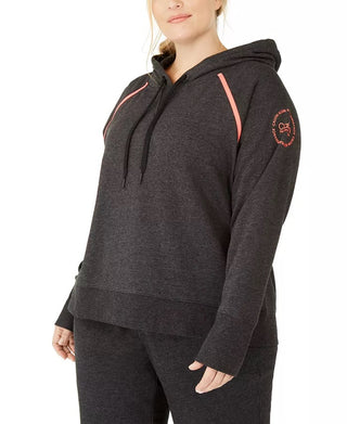 Calvin Klein Moletom com capuz feminino plus size com manga raglan, preto, tamanho 3X