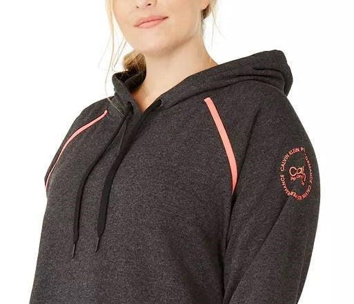 Calvin Klein Moletom com capuz feminino plus size com manga raglan, preto, tamanho 3X
