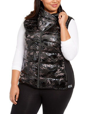 Calvin Klein Woemn' Plus Colete Puffer Estampado Preto Tamanho Extra Grande