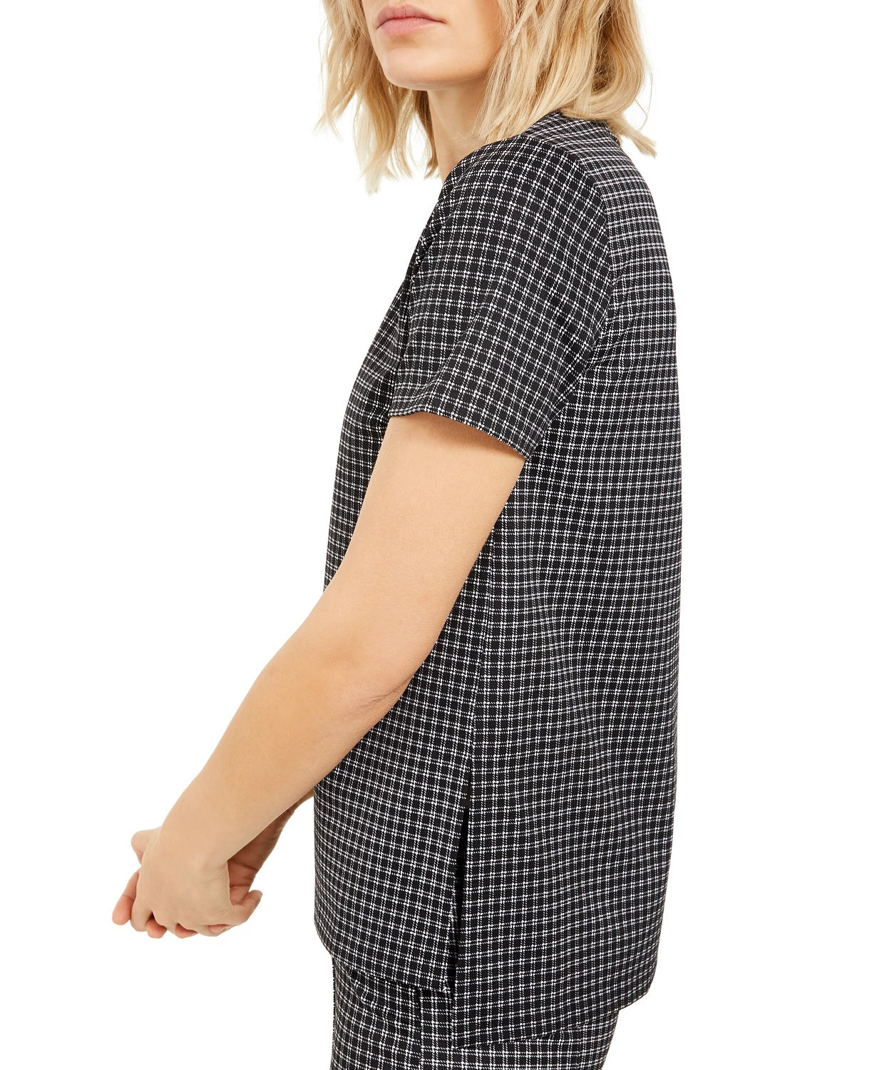 Blusa túnica feminina Michael Kors com estampa micro xadrez, tamanho pequeno, prata