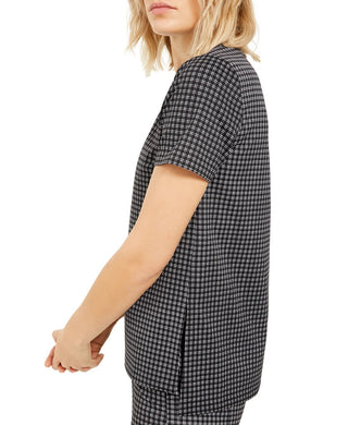 Blusa túnica feminina Michael Kors com estampa micro xadrez, tamanho pequeno, prata