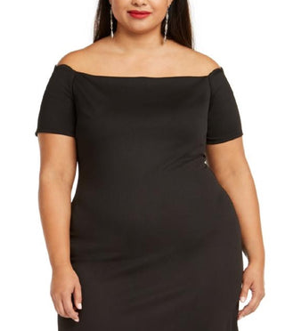 Monteau Women's Trendy Plus Size Scalloped Off-The-Shoulder Dress Black Size 2X