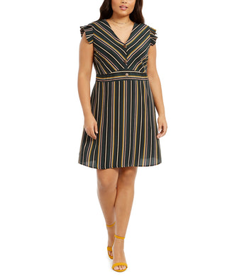 Vestido Monteau Feminino Plus Size com Mangas Babadas e Ajuste Flare Verde Tamanho 2 Extra Grande