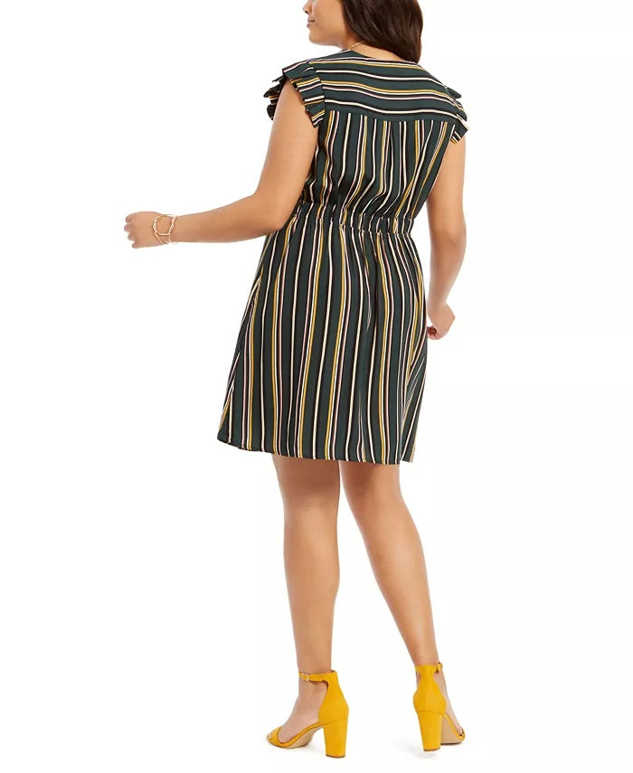 Vestido Monteau Feminino Plus Size com Mangas Babadas e Ajuste Flare Verde Tamanho 2 Extra Grande