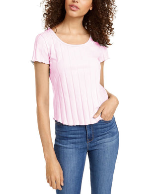 Camiseta canelada com detalhes em alface Pink Rose Juniors, tamanho médio