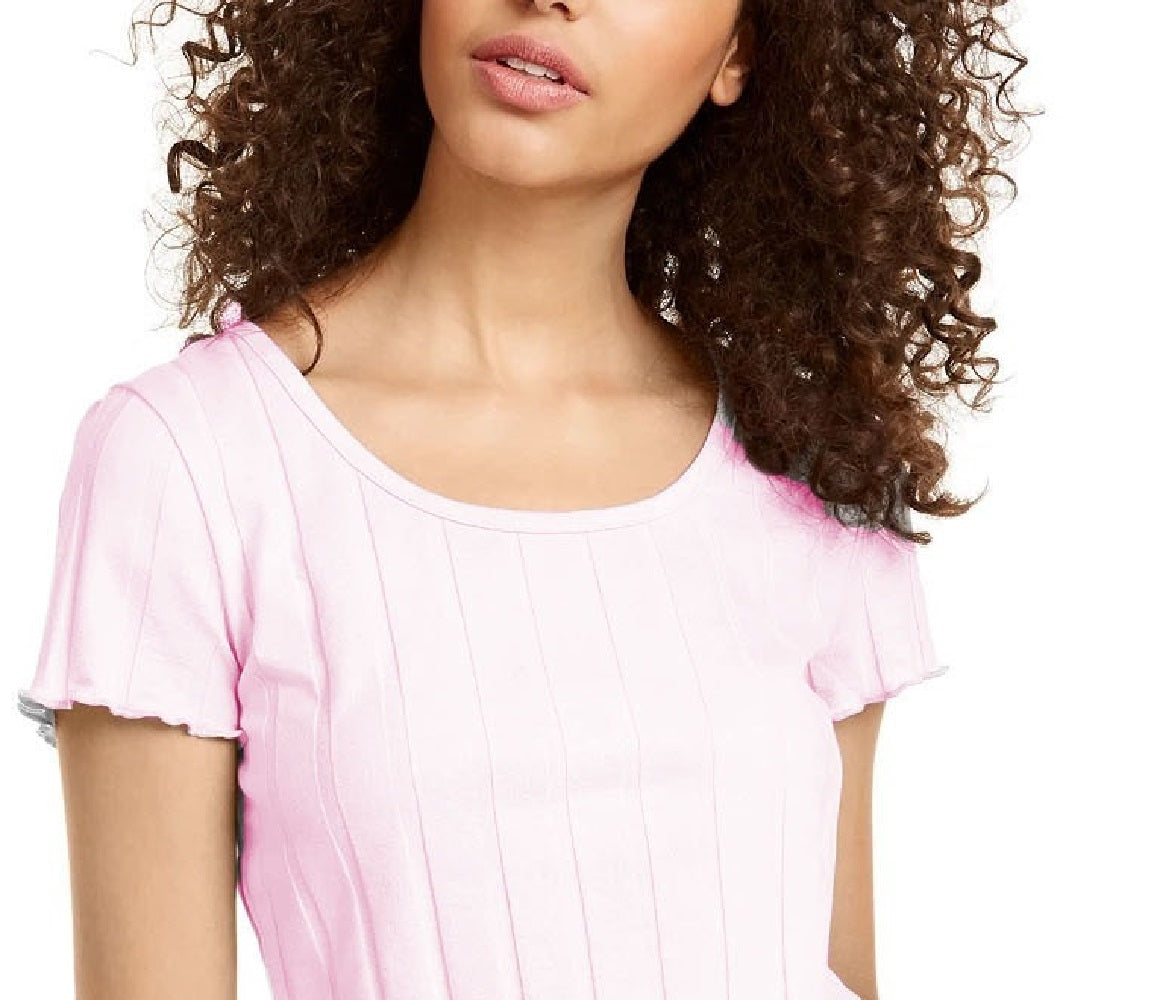 Camiseta canelada com detalhes em alface Pink Rose Juniors, tamanho médio