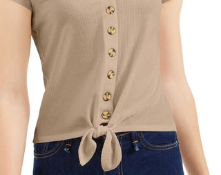 Blusa canelada com amarração frontal e frapê Mocha Juniors tamanho P