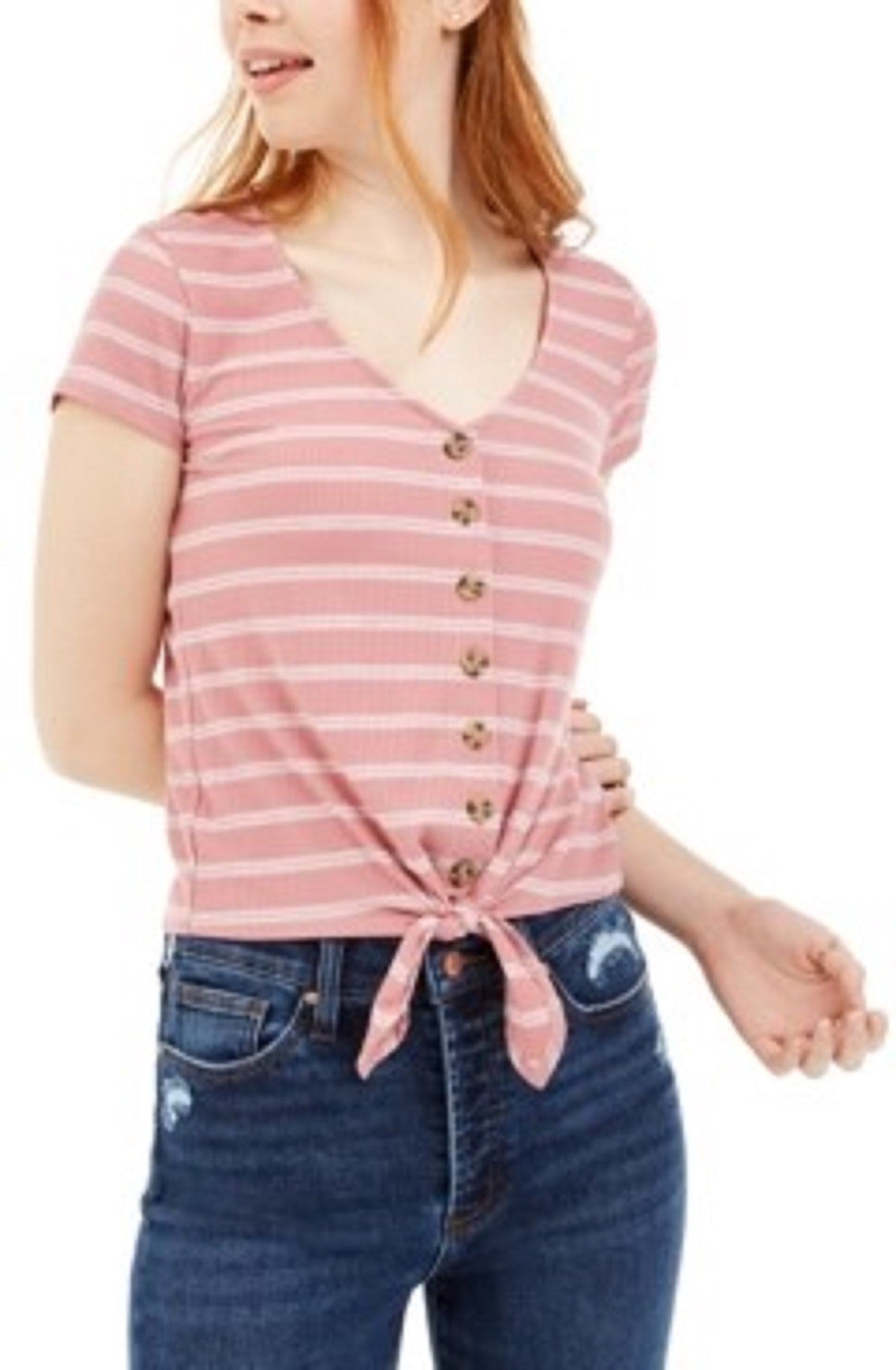 Blusa canelada com amarração frontal Pink Rose Juniors, tamanho médio, roxa